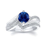 Lab Blue Sapphire And Diamond Split Shank Wedding Set