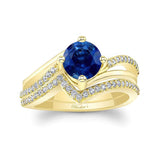 Lab Blue Sapphire And Diamond Split Shank Wedding Set
