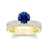 Blue Sapphire And Diamond Halo Wedding Set