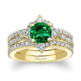 Classic Halo Emerald And Diamond Bridal Set With 2 Bands