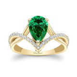 Unique Pear Shaped Emerald And Diamond Ring