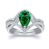 Unique Pear Shaped Emerald And Diamond Wedding Set