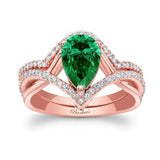 Unique Pear Shaped Emerald And Diamond Wedding Set