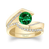 Tension Setting Lab Grown Emerald And Diamond Bridal Set