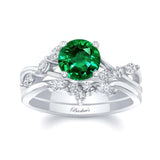 Lab Emerald And Diamond Marquise Accent Wedding Set
