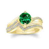 Emerald And Diamond Split Shank Wedding Set