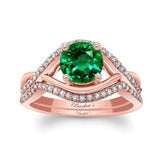 Emerald And Diamond Criss Cross Ring Set