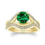 Emerald And Diamond Criss Cross Ring Set