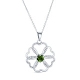 Green Tourmaline Silver Intertwined Hearts Necklace
