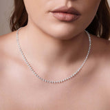 15 Carat Floating Lab Diamond Necklace worn by a model, showcasing its elegant sparkle and modern design.