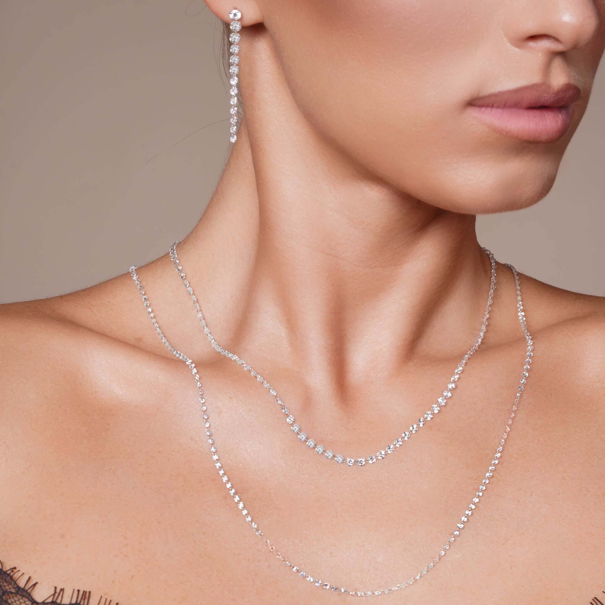24.8 Carat Floating Lab Diamond Necklace showcasing elegant layered design and radiant brilliance.