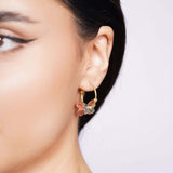 Tri Color Gold Round Butterfly Earrings
