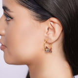 Tri Color Gold Round Butterfly Earrings