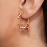 Tri Color Gold Round Butterfly Earrings