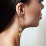 Two Tone Dangle Ball Gold Earrings