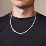 Men's White Gold Miami Cuban Chain worn by a model, showcasing its distinctive design and high-quality craftsmanship.
