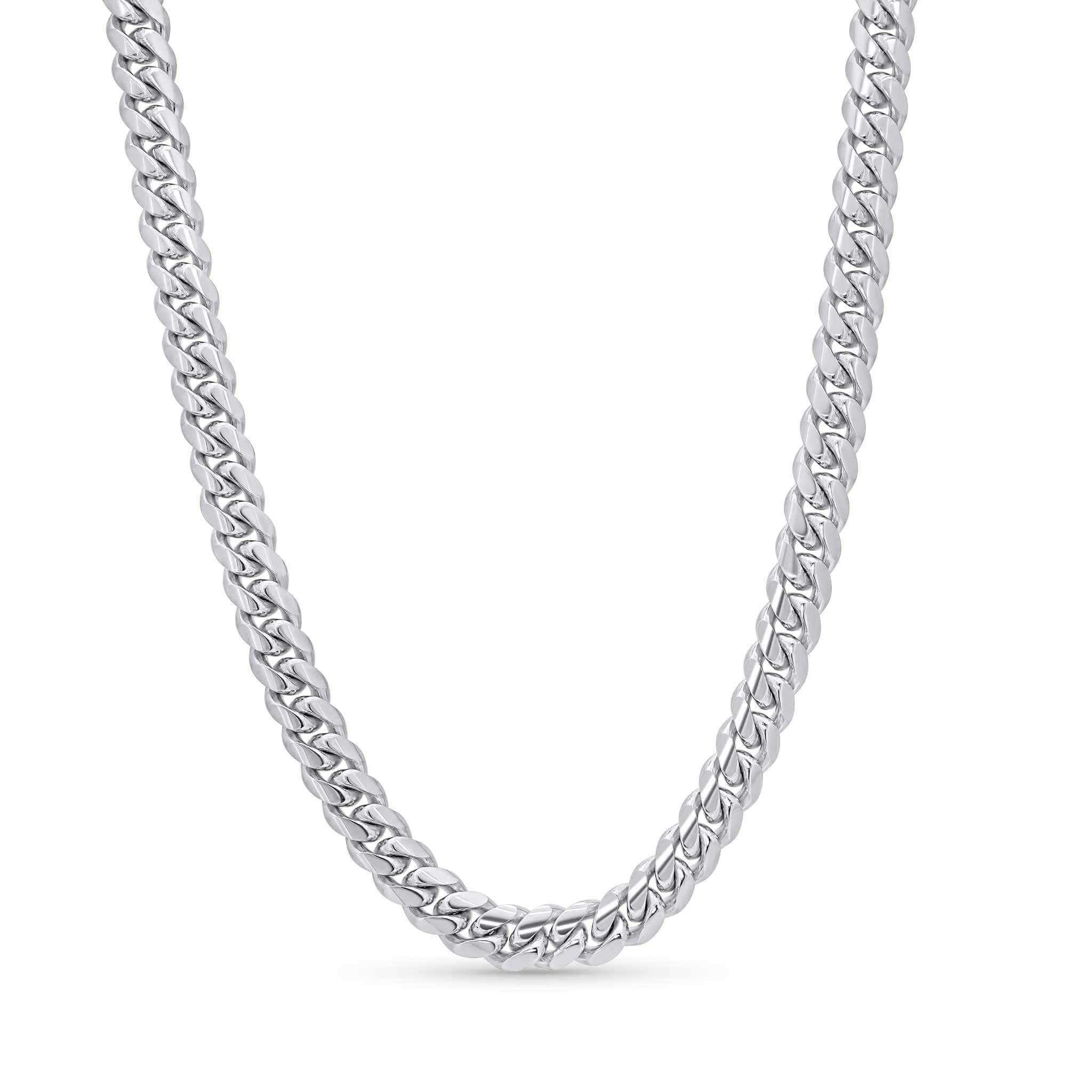 Men's White Gold Miami Cuban Chain crafted from 14k solid white gold with thicker, rounded links for a bold look.