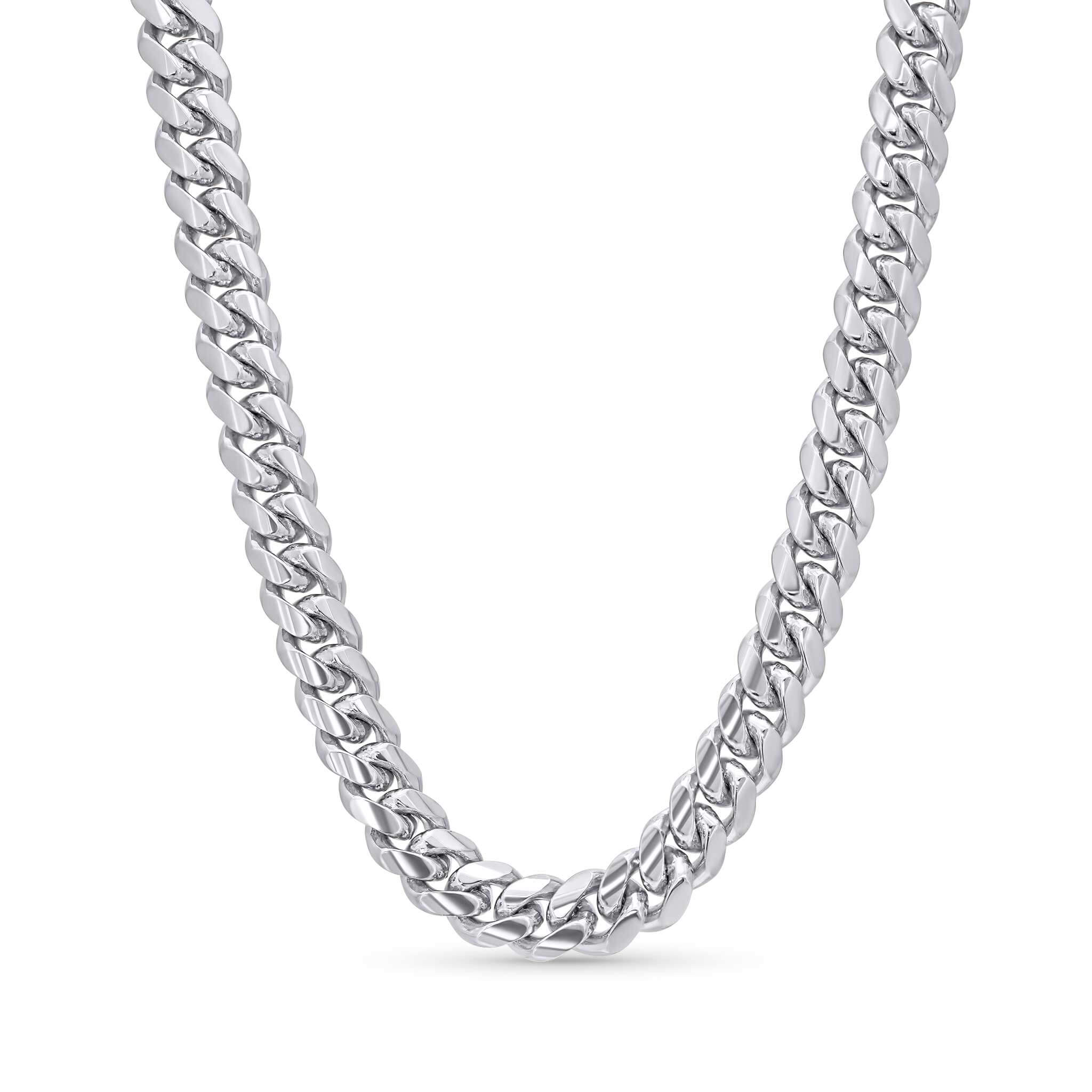 Men's White Gold Miami Cuban Chain showcasing the distinct Miami Cuban design with solid 14k white gold.