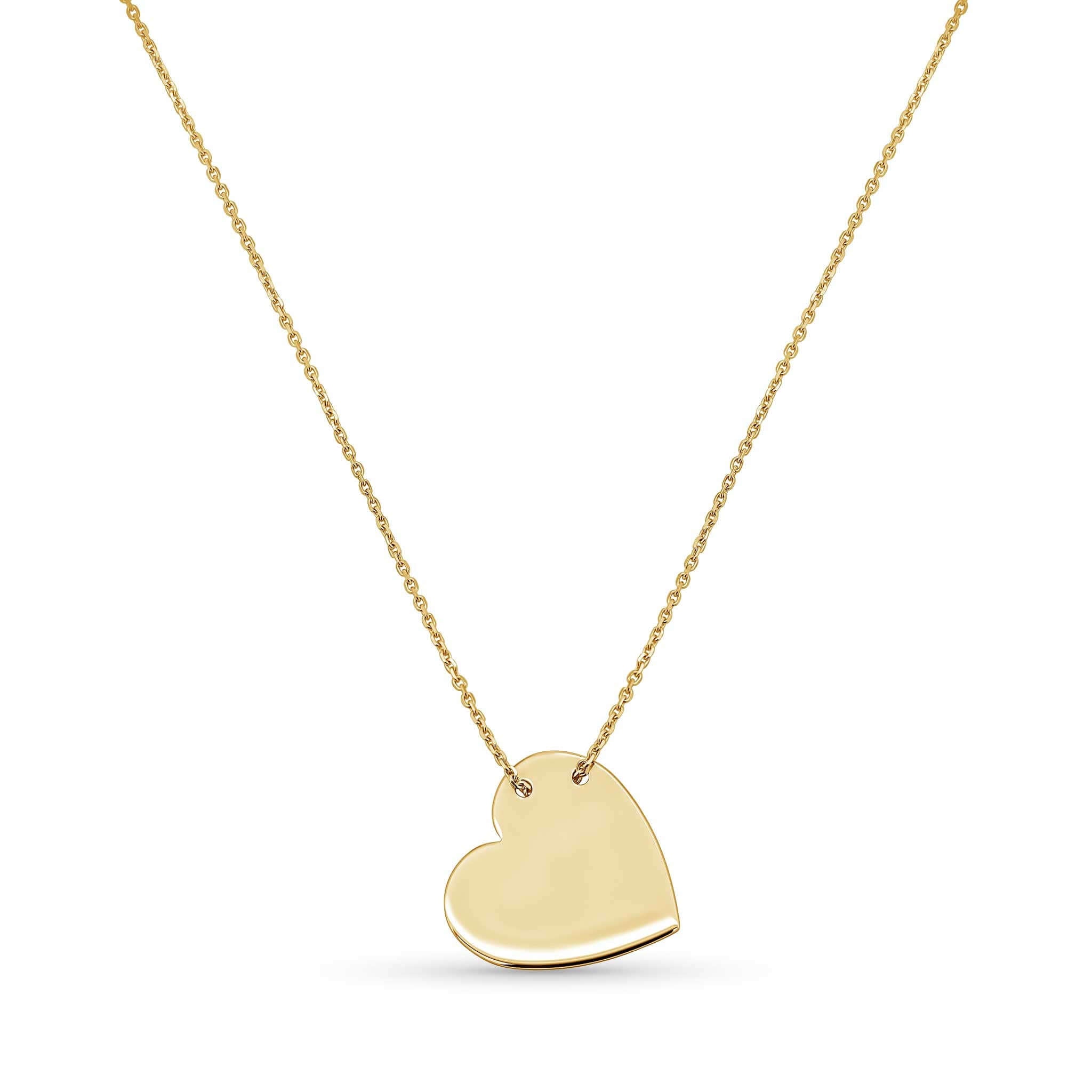 Gold heart-shaped pendant necklace on a white background