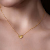 Engraved Heart Necklace in 14k solid yellow gold with textured heart pendant and beaded border.