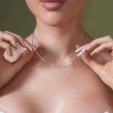 Model showcasing the Diamond Cut Franco Chain, highlighting its sparkling surface and delicate design.