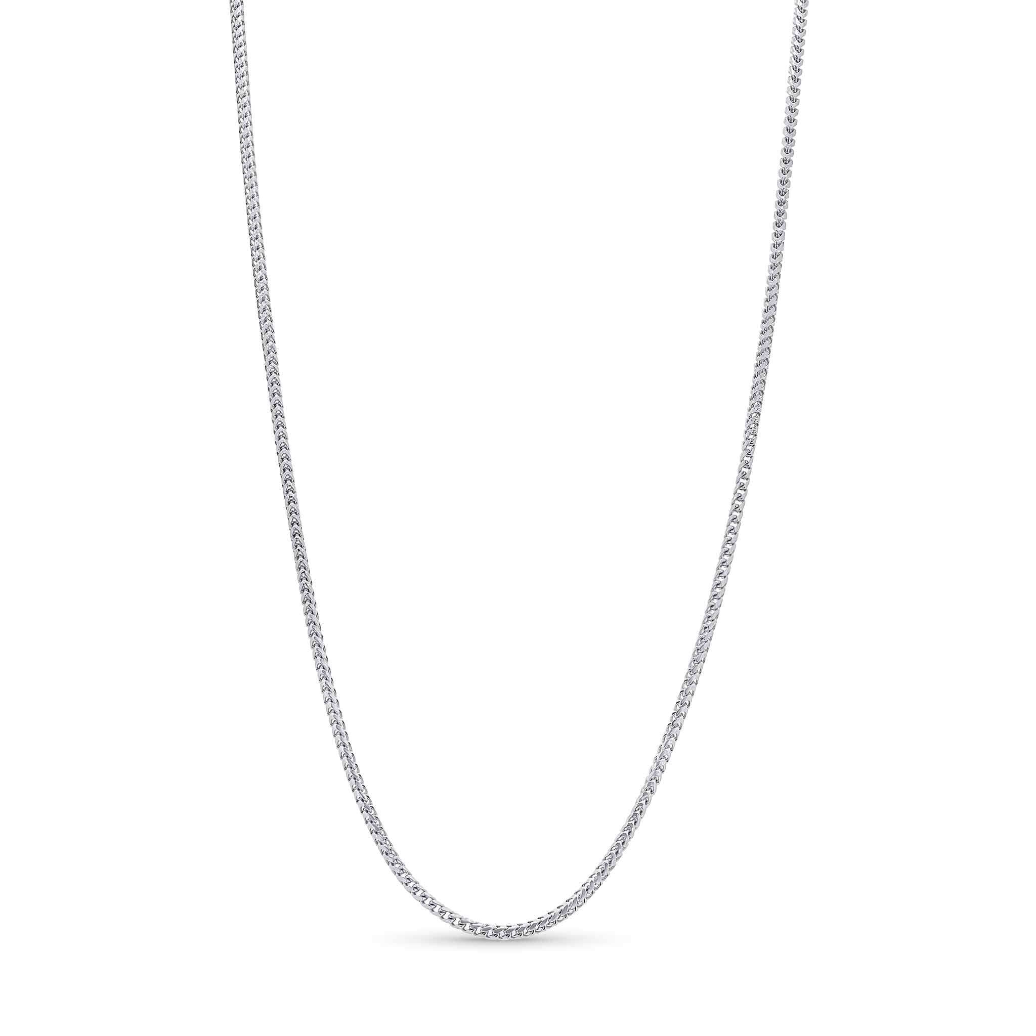 Diamond Cut Franco Chain in polished white gold, showcasing its elegant diamond-cut facets and sleek design.