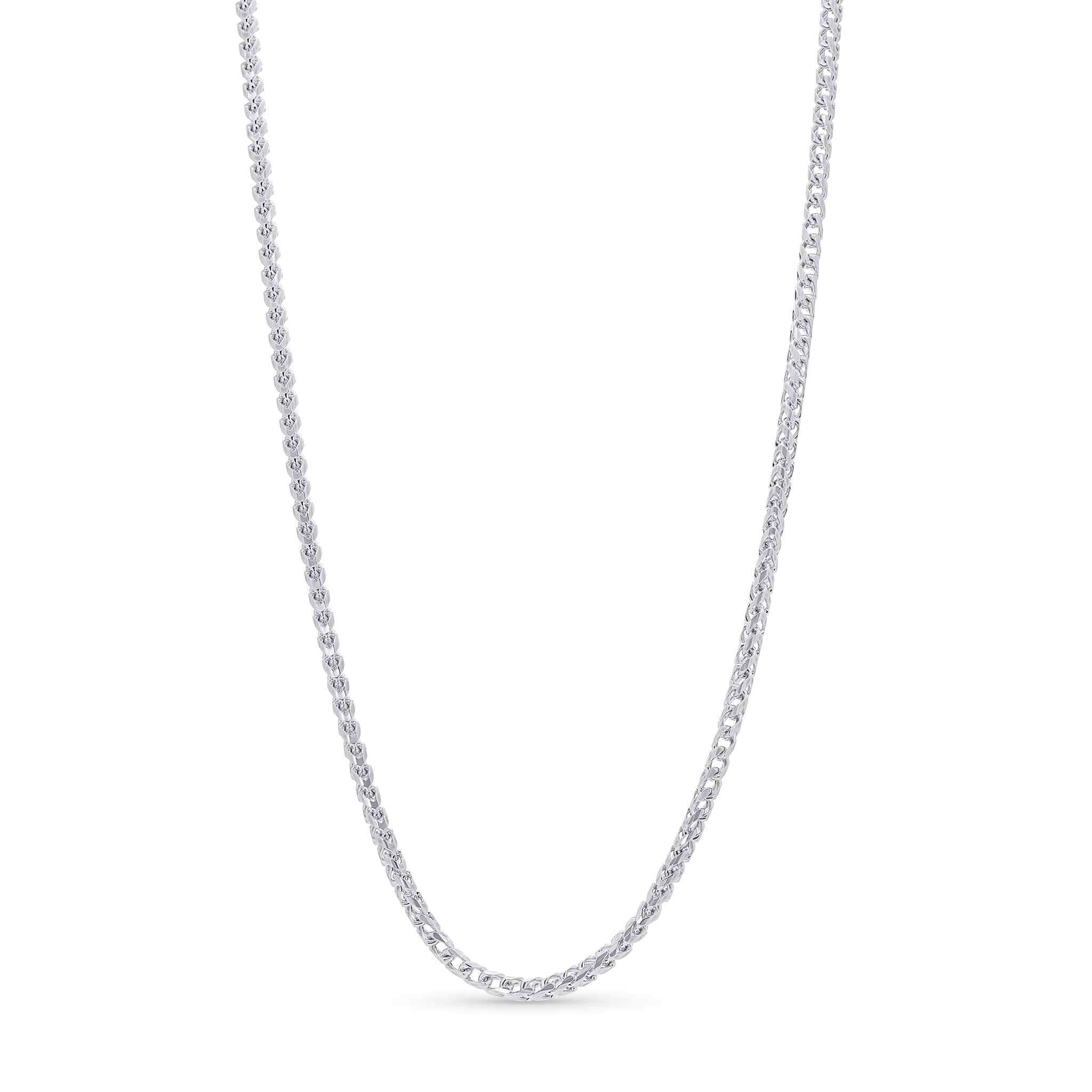 Diamond Cut Franco Chain made from solid white gold with a diamond-cut surface, showcasing sparkling facets.