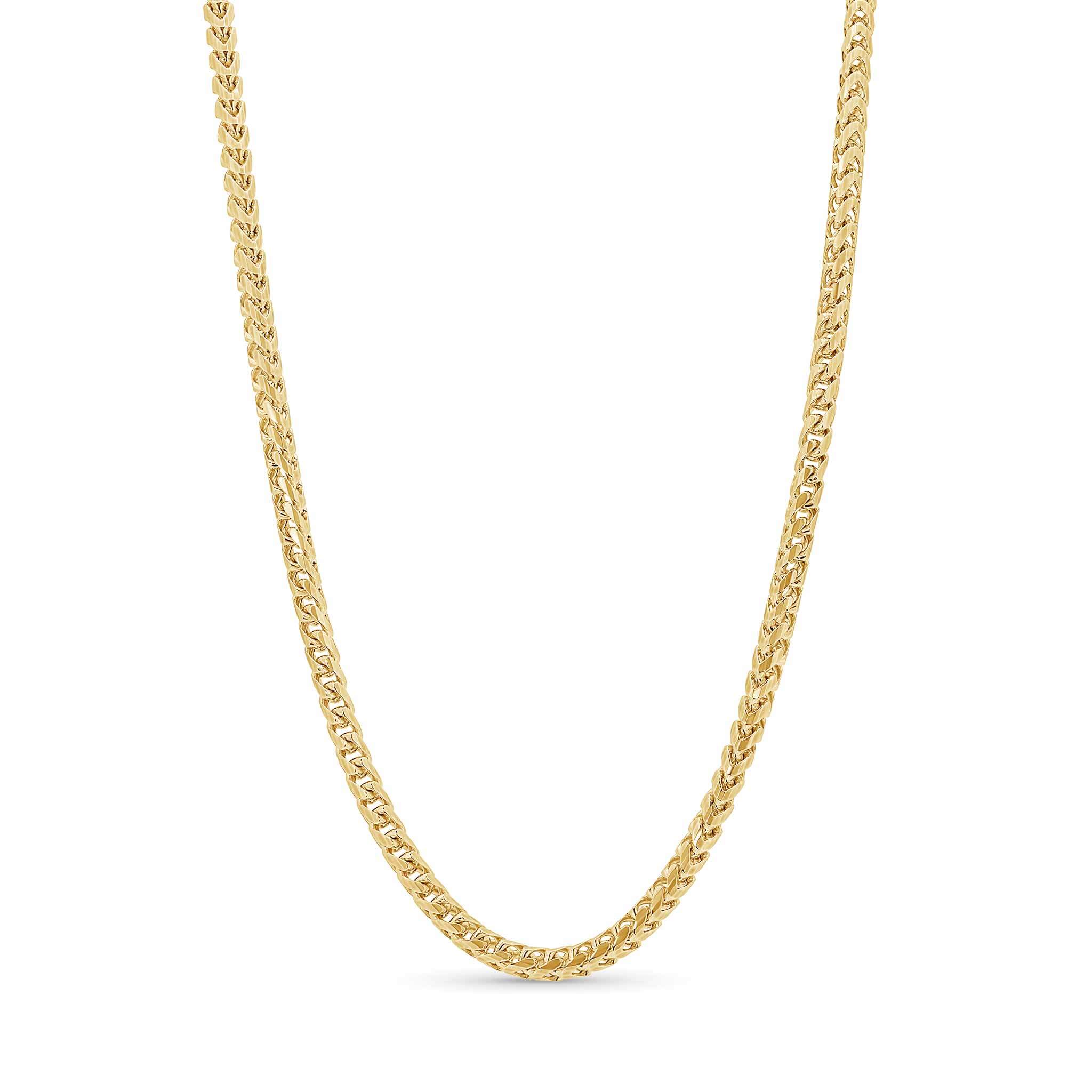 Diamond Cut Franco Chain in solid yellow gold showcasing exquisite diamond-cut facets.