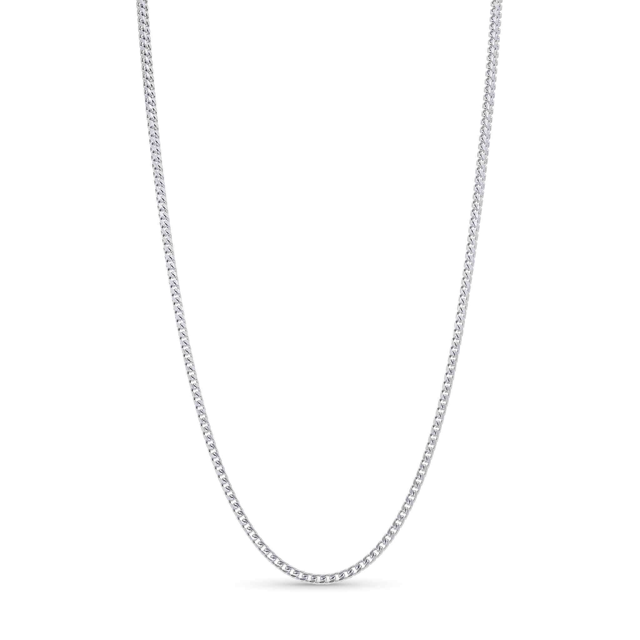 Franco Gold Chain in sleek 14k white gold, featuring interlocking V-shaped links, perfect for layering or wearing solo.