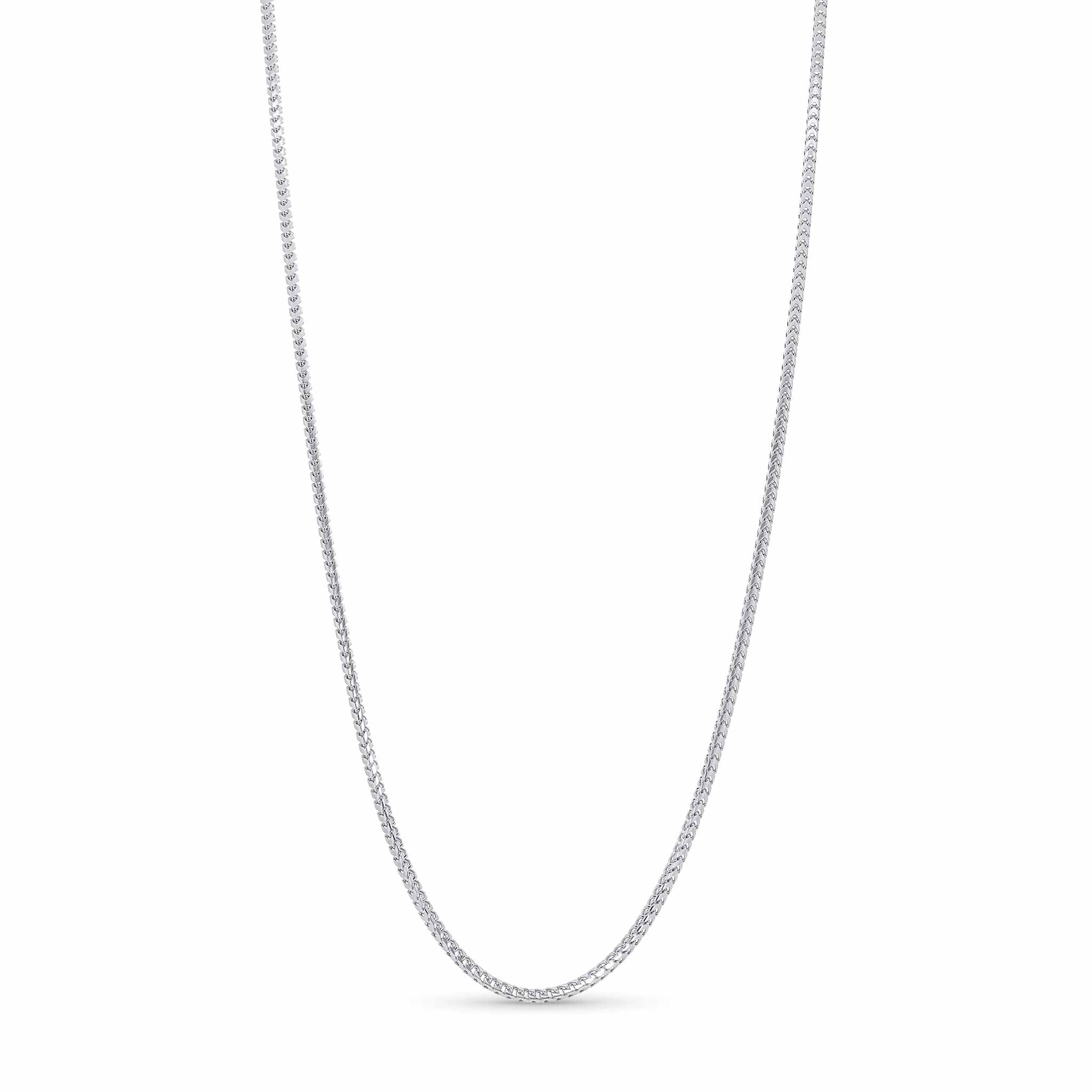 Franco Gold Chain in 14k solid white gold with sleek, flat V-shaped links, 20 inches long.