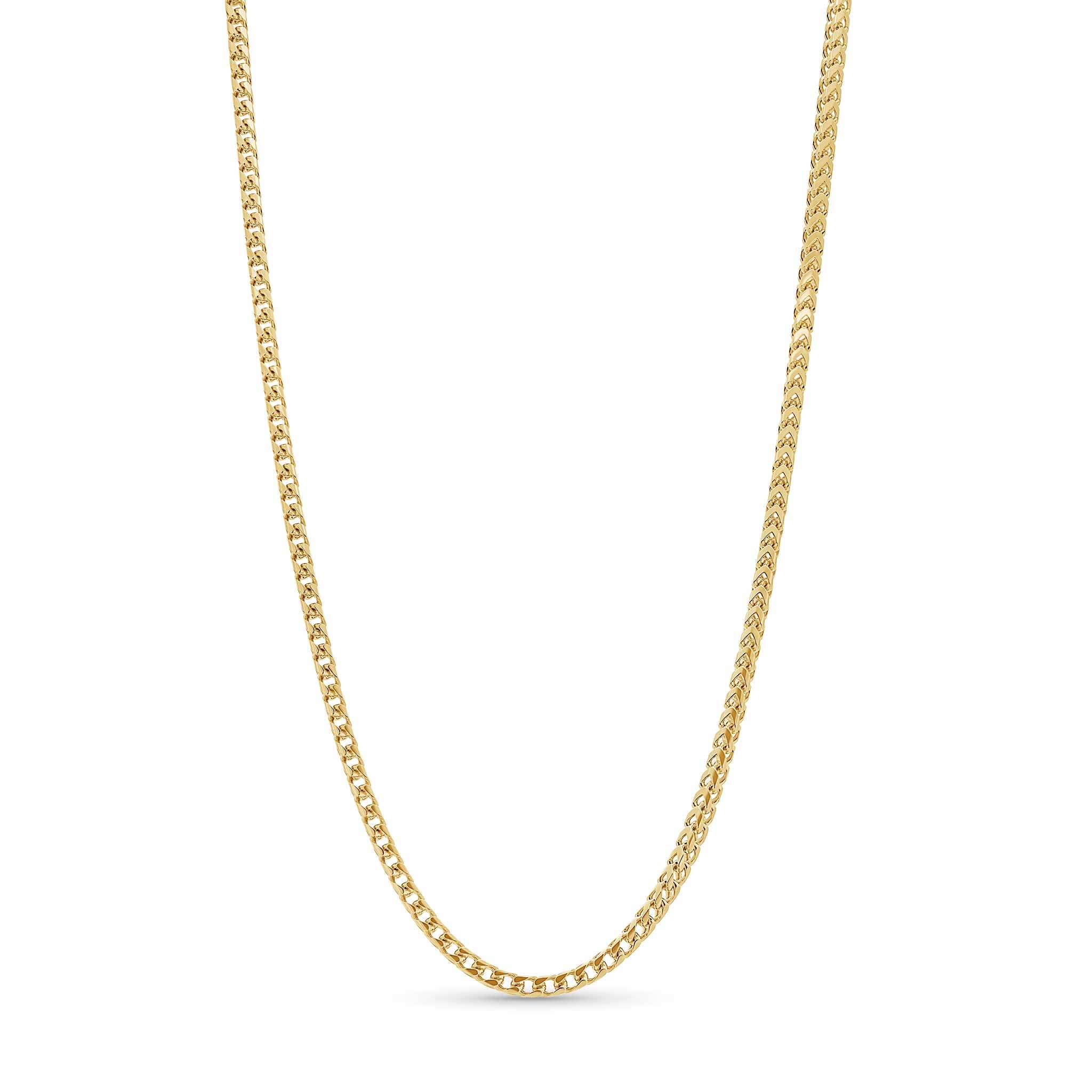 Franco Gold Chain 20-inch in 14k solid yellow gold, featuring sleek interlocking V-shaped links.