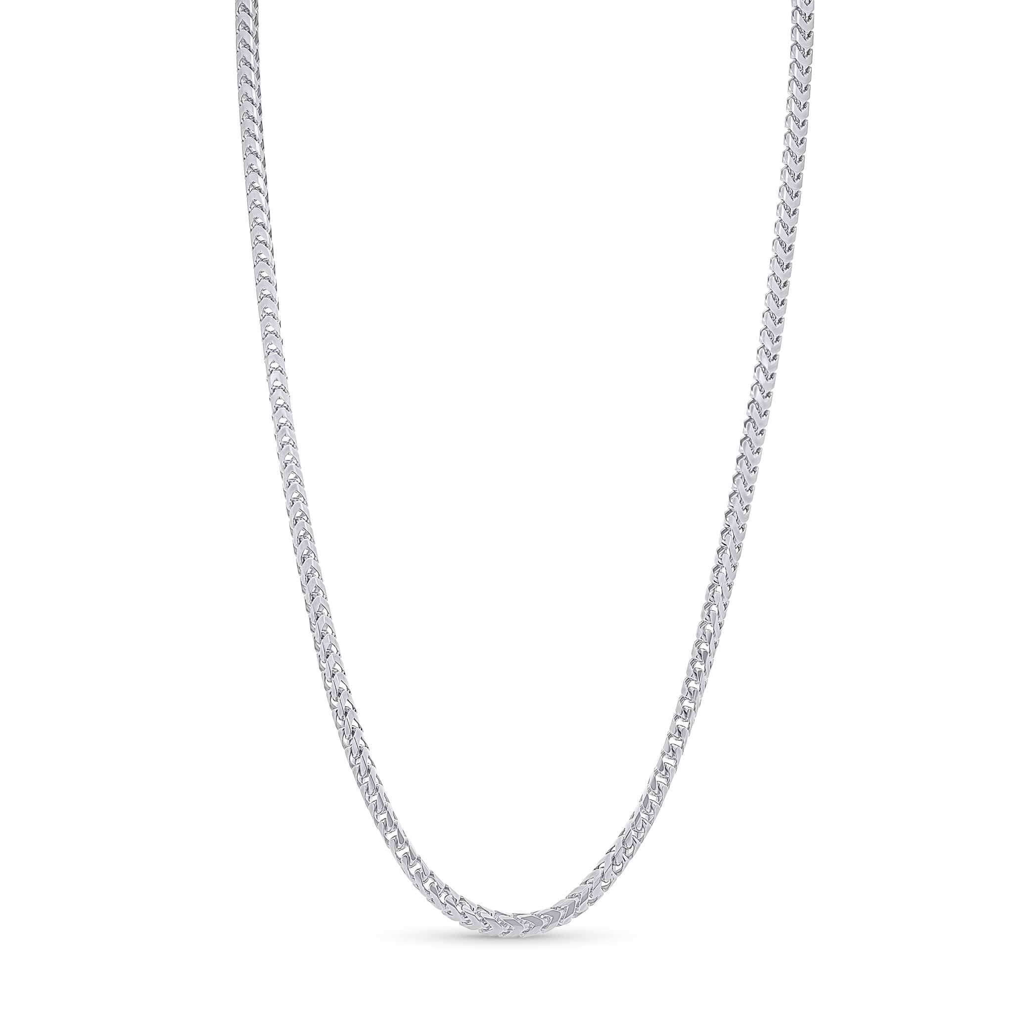 Men's Franco Gold Chain in polished white gold, showcasing sleek V-shaped links for a bold and stylish look.