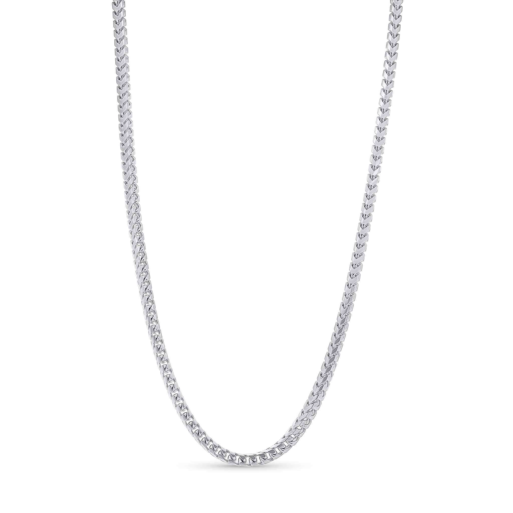 Men's Franco Gold Chain in sleek white gold with interlocking V-shaped links for a bold statement.