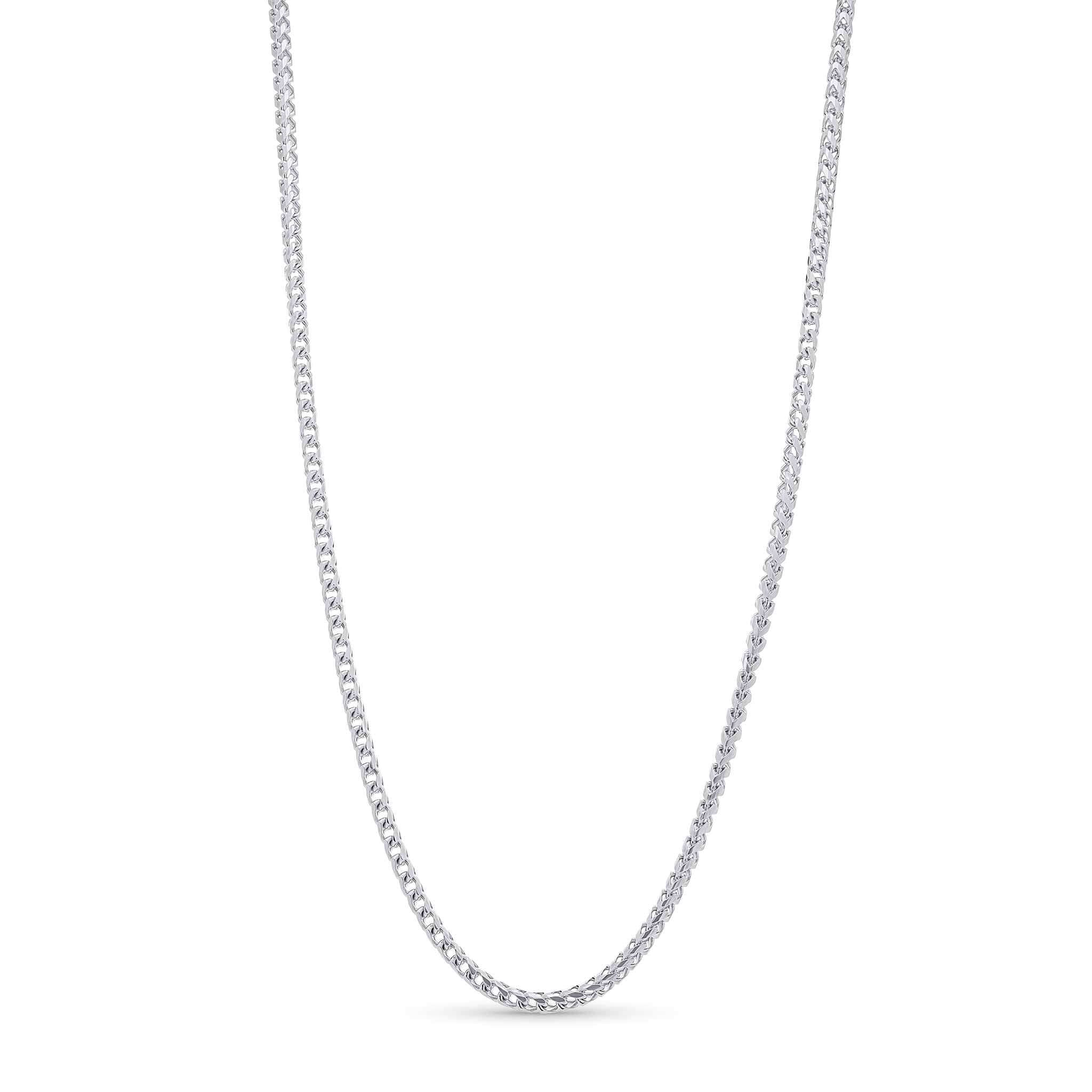 Men's Diamond Cut Franco Gold Chain in polished 14k white gold, showcasing its sleek and modern design.