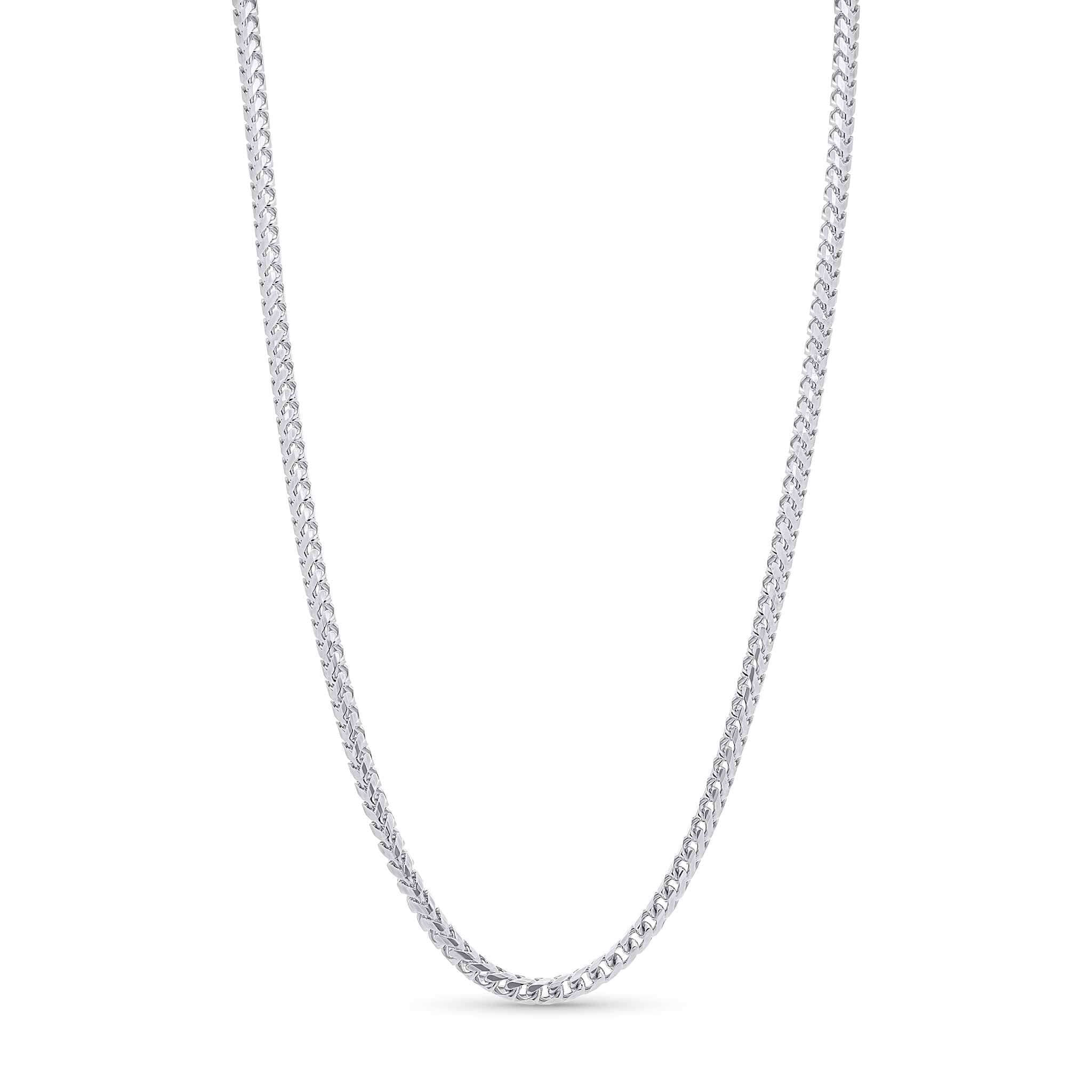 Men's Diamond Cut Franco Gold Chain in elegant 14K white gold, showcasing a sleek diamond-cut design.