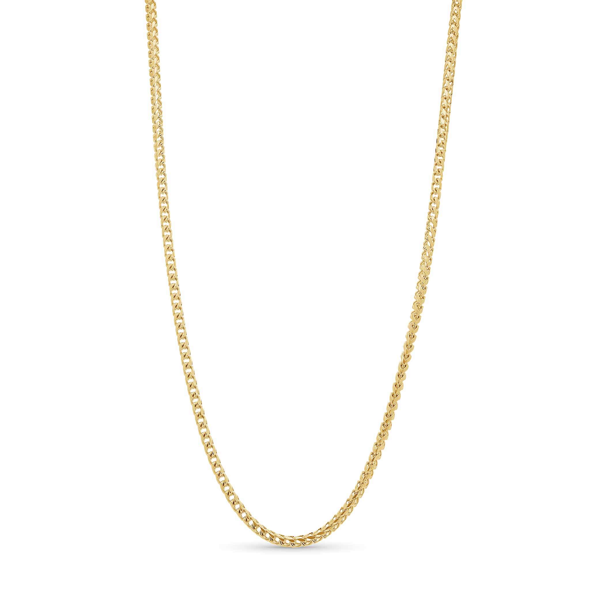 Men's Diamond Cut Franco Gold Chain in sleek yellow gold design, showcasing its diamond-cut craftsmanship.