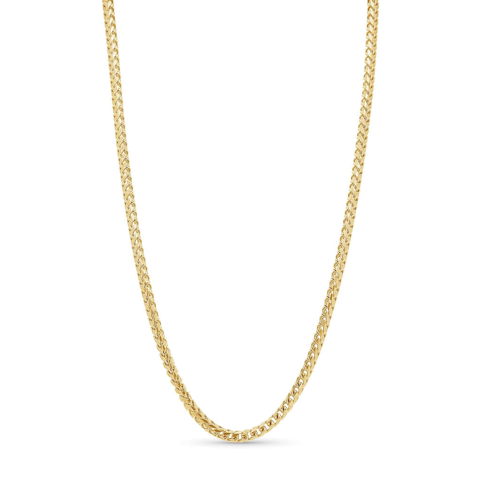 Men's Diamond Cut Franco Gold Chain in shiny yellow gold, showcasing a sleek and durable design for any occasion.