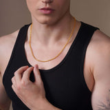 Men's Open Franco Gold Chain worn by a man in a black tank top, showcasing its elegance and polished finish.