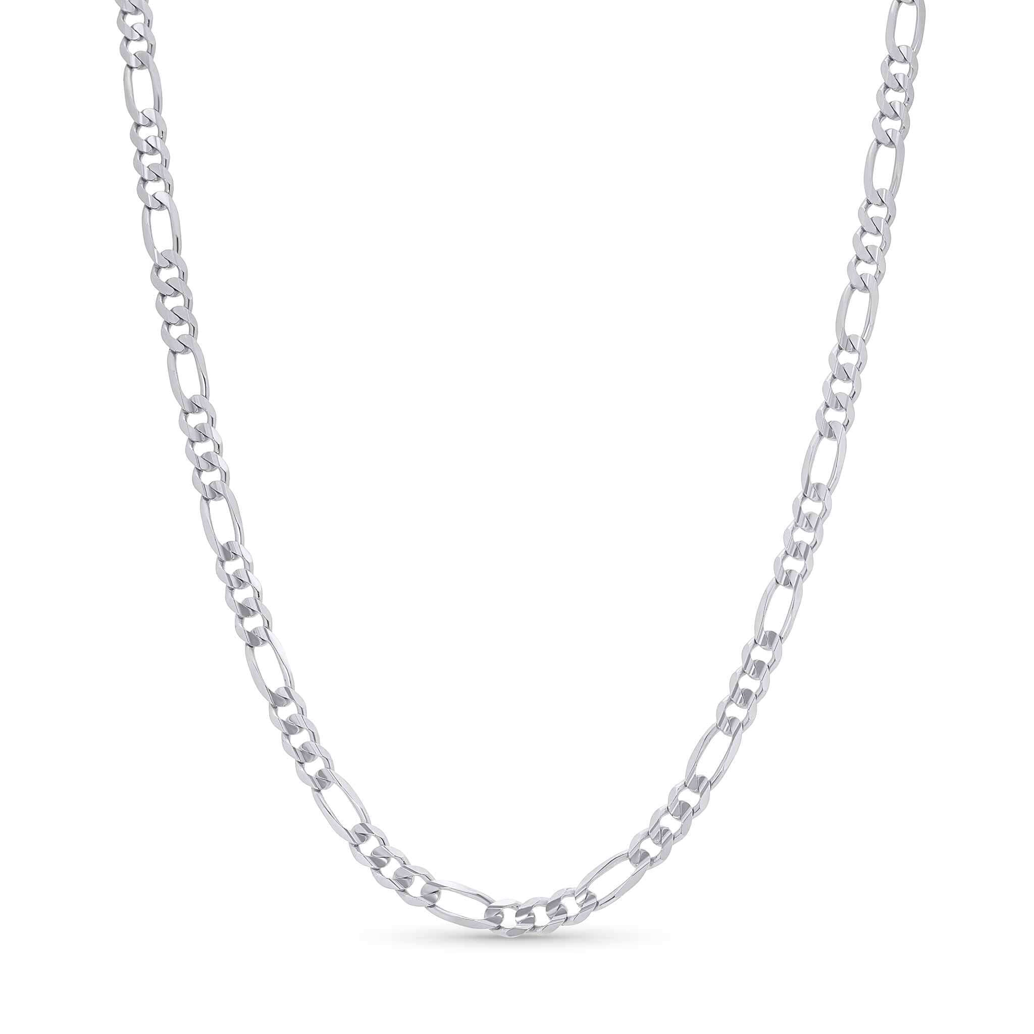 Figaro Gold Chain crafted in 14k white gold, featuring a distinctive alternating pattern for timeless elegance.