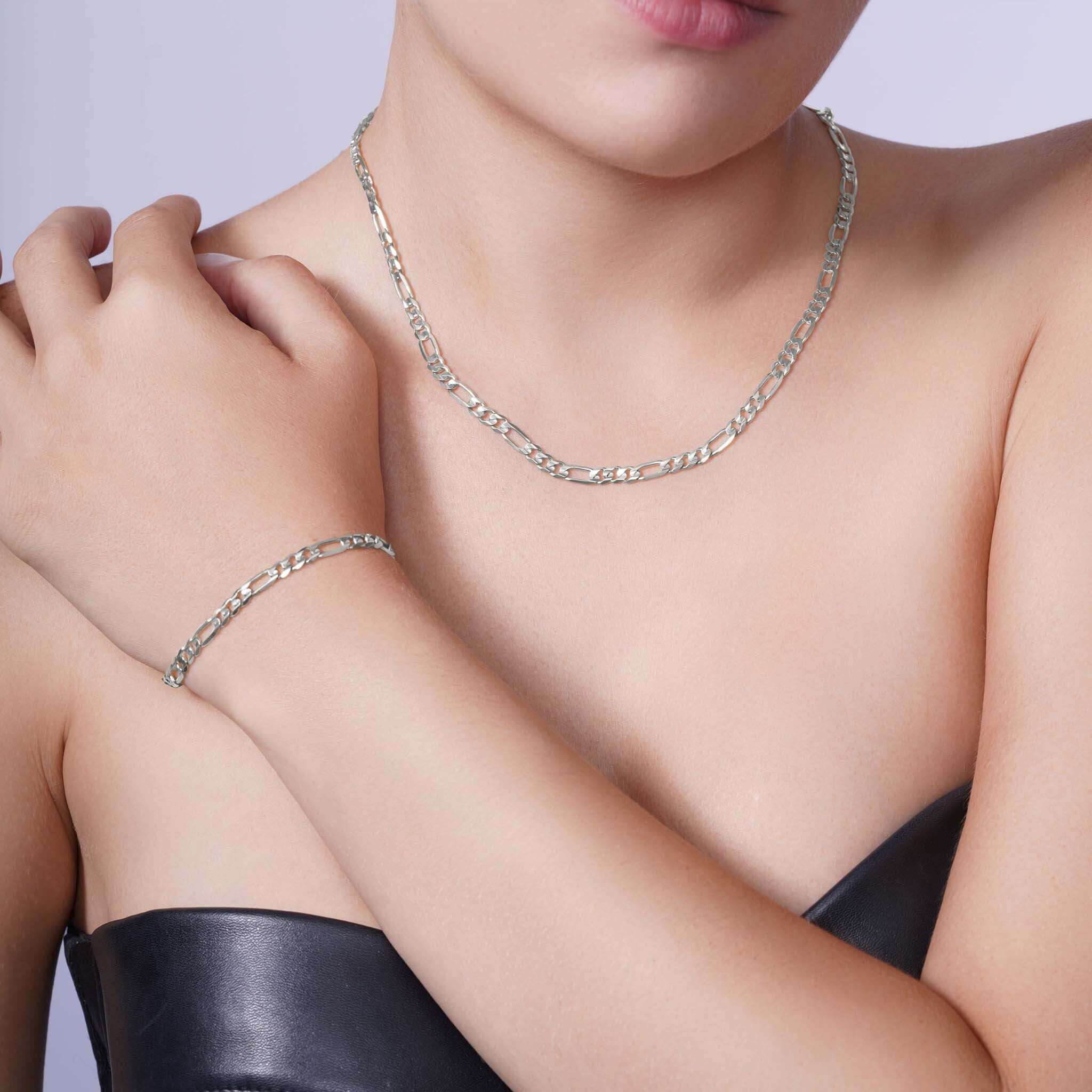 Figaro Gold Chain necklace and bracelet set, showcasing elegance and sophistication in 14k gold.