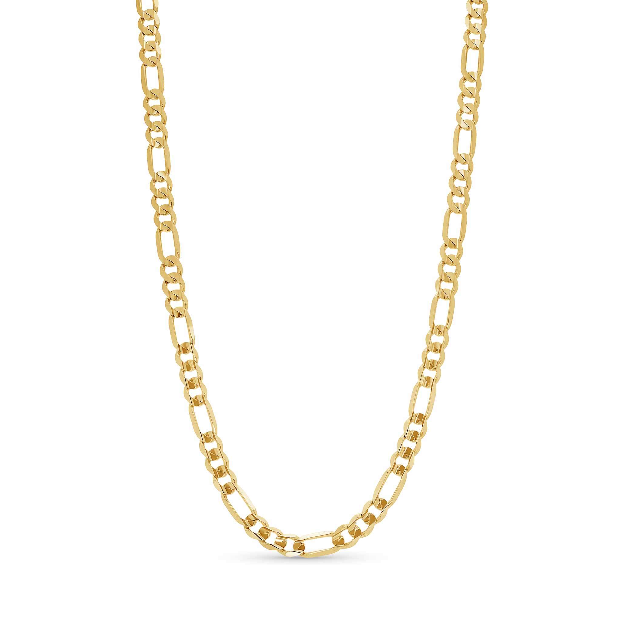 Elegant Figaro Gold Chain in 14k yellow gold, perfect for women, featuring a timeless alternating pattern.