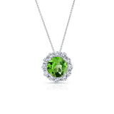Peridot And Diamond Halo Necklace