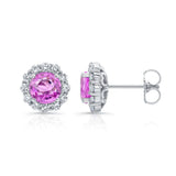 1 Carat Pink Sapphire Halo Studs