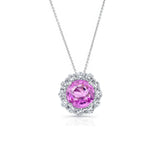 Pink Sapphire And Diamond Halo Necklace