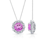 Pink Sapphire And Diamond Halo Necklace
