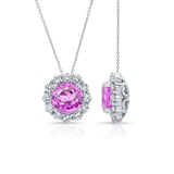 Pink Sapphire And Diamond Halo Necklace
