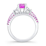 3 Stone Pink Sapphire Wedding Ring Set