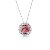 Pink Tourmaline And Diamond Halo Necklace
