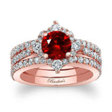 Classic Halo Ruby And Diamond Bridal Set With 2 Bands