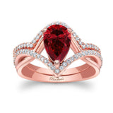 Unique Pear Shaped Ruby And Diamond Wedding Set